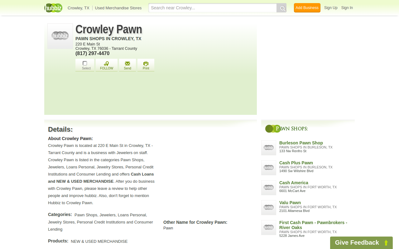 Crowley Pawn Shop website preview