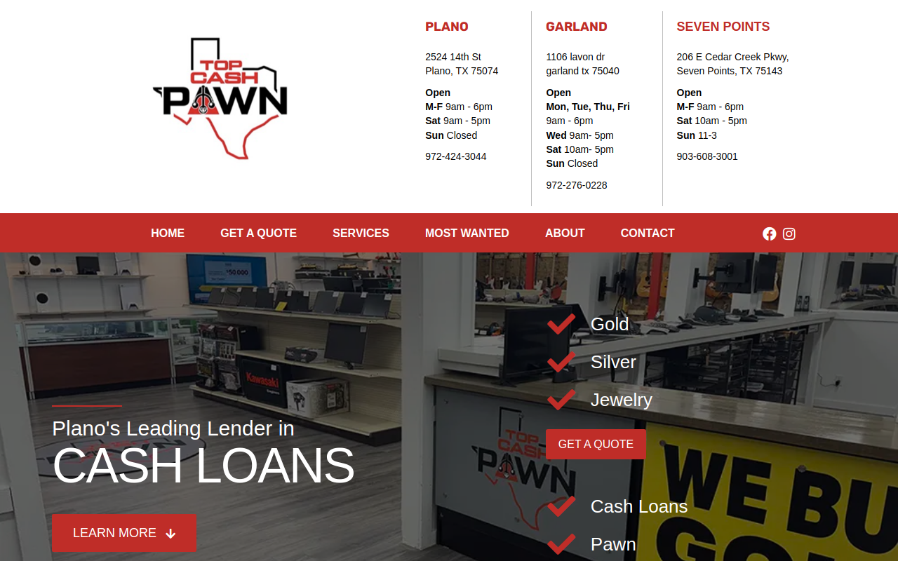 Top Cash Pawn - Garland Tx website preview