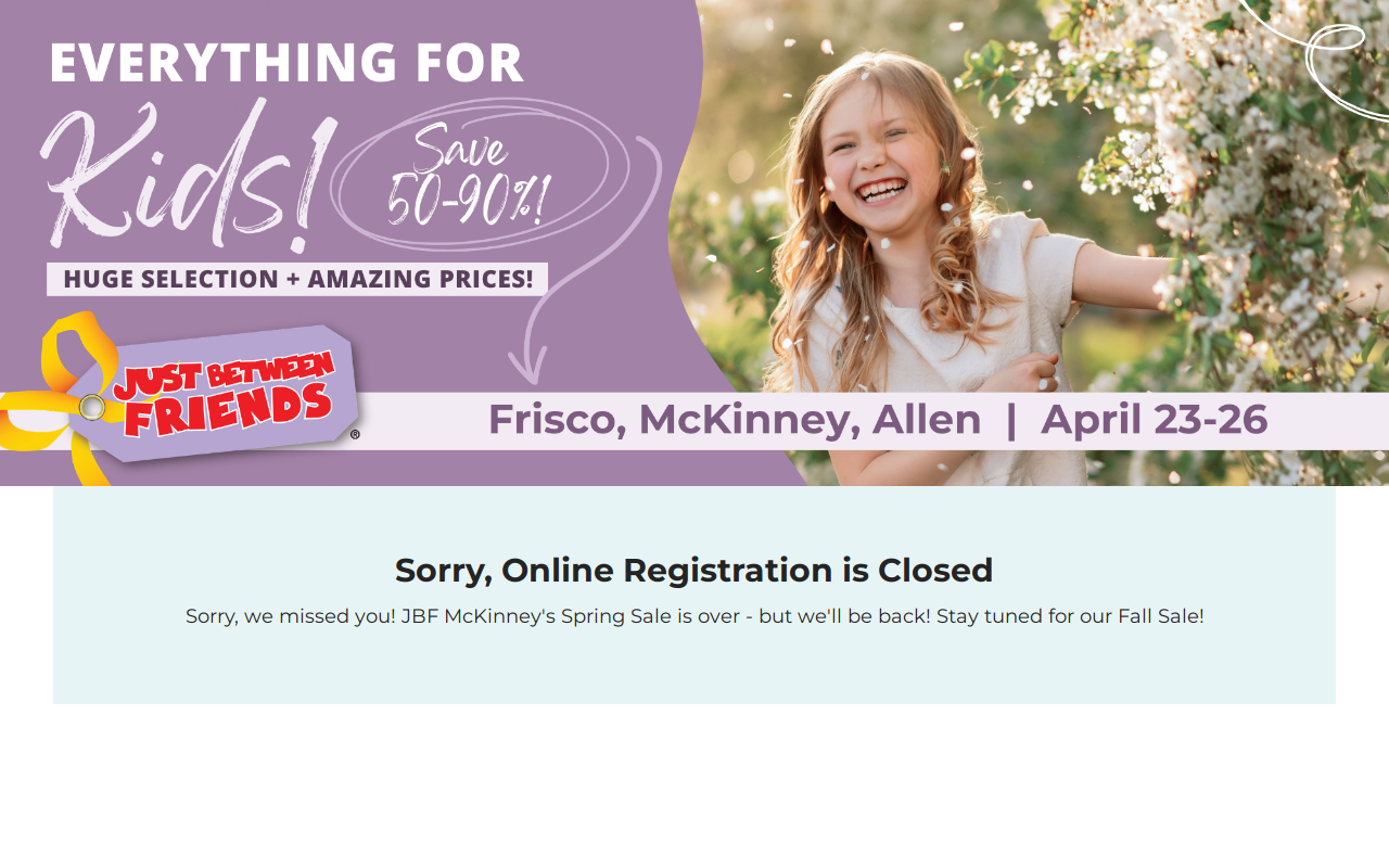 Just Between Friends Frisco/McKinney/Allen website preview