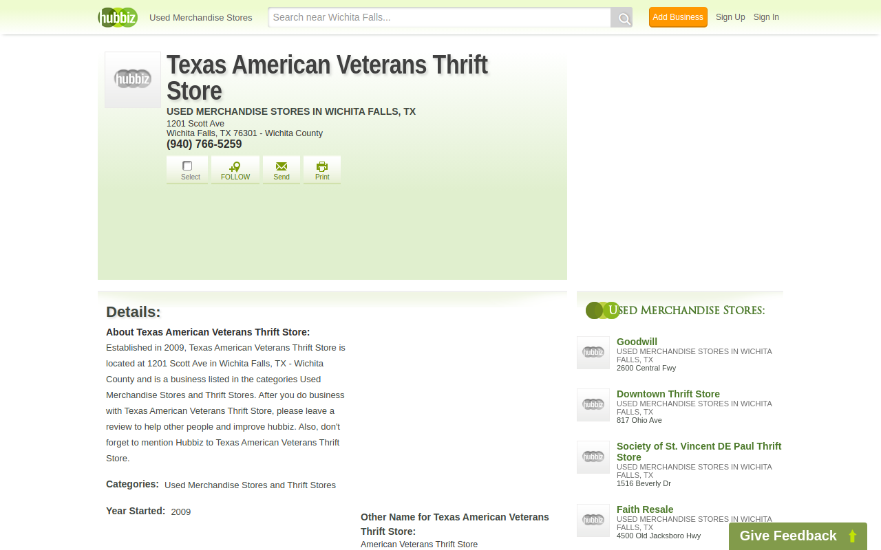 Texas American Veterans Thrift Store website preview