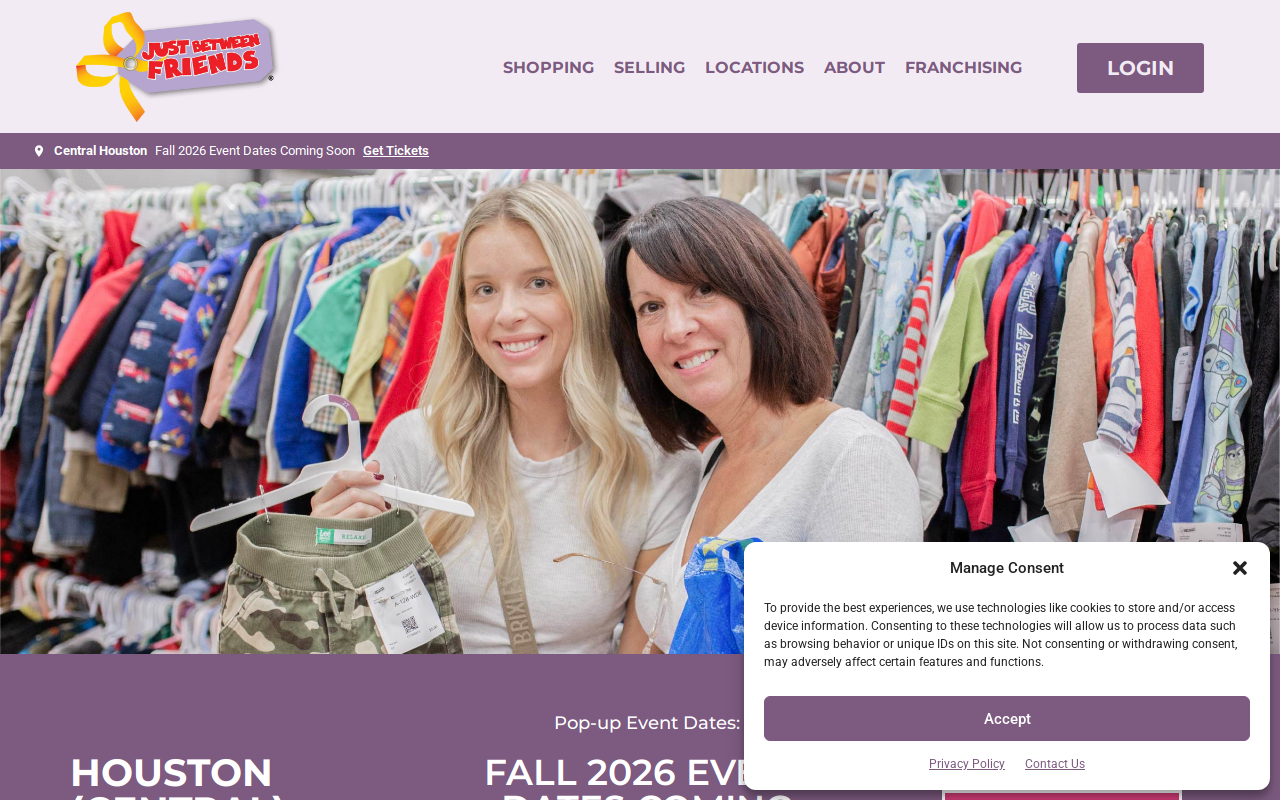 Just Between Friends Houston Central website preview