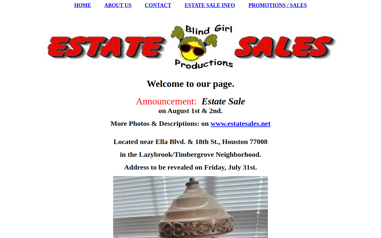 Blind Girl Productions - Estate Sales & Liquidations website preview