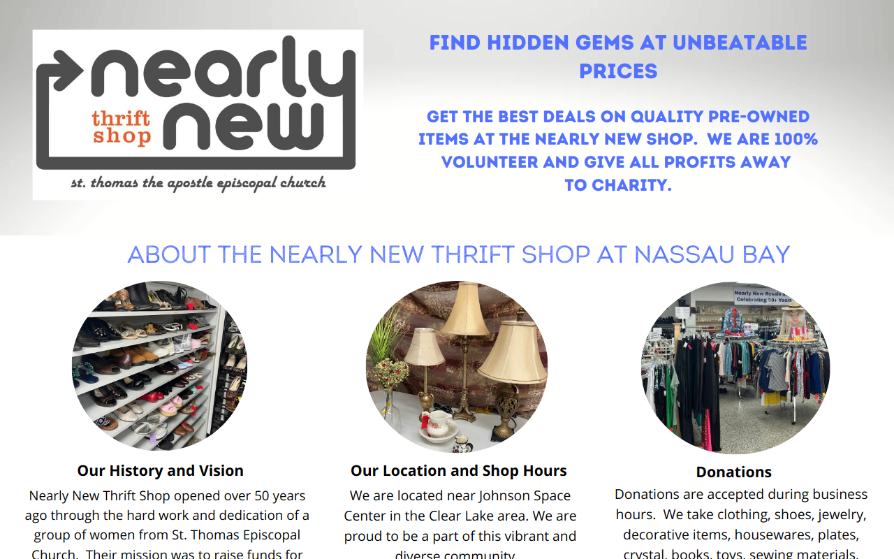 Nearly New Thrift Shop website preview