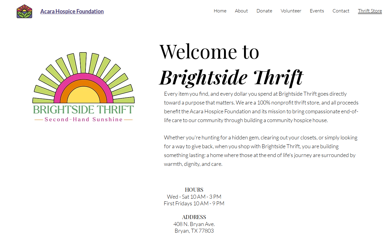 Brightside Thrift website preview