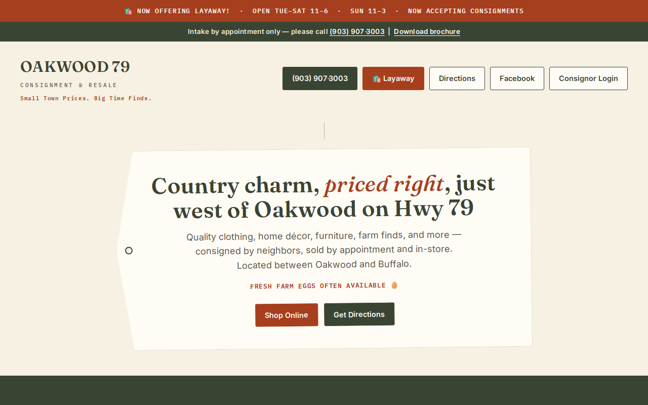 Oakwood 79 Consignment & Resale website preview
