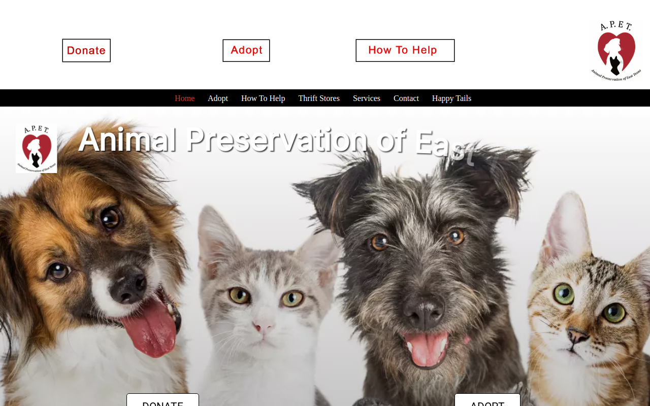 APET Thrift Store Mineola website preview