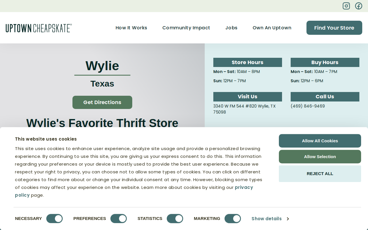 Uptown Cheapskate Wylie website preview