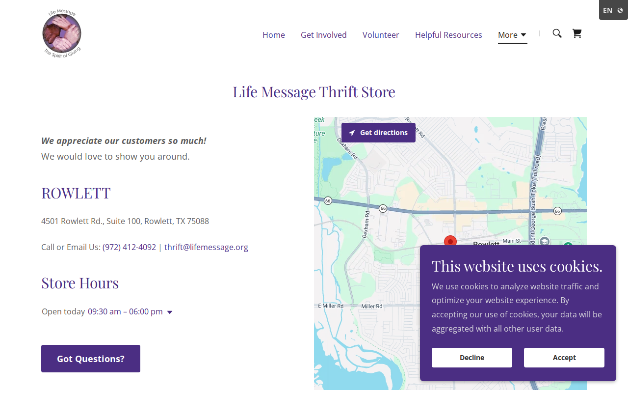 Rowlett Thrift Store website preview