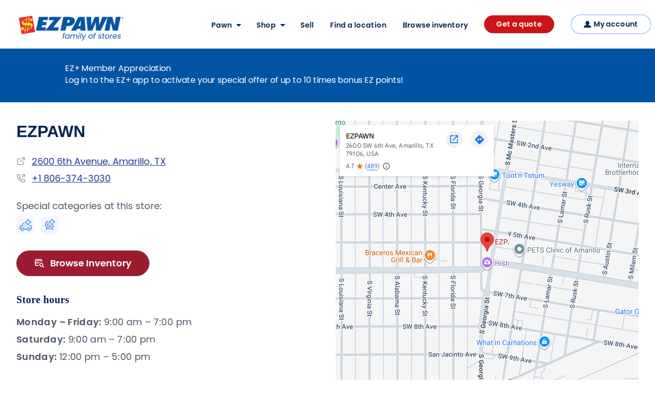 EZ Pawn route 66 Amarillo website preview
