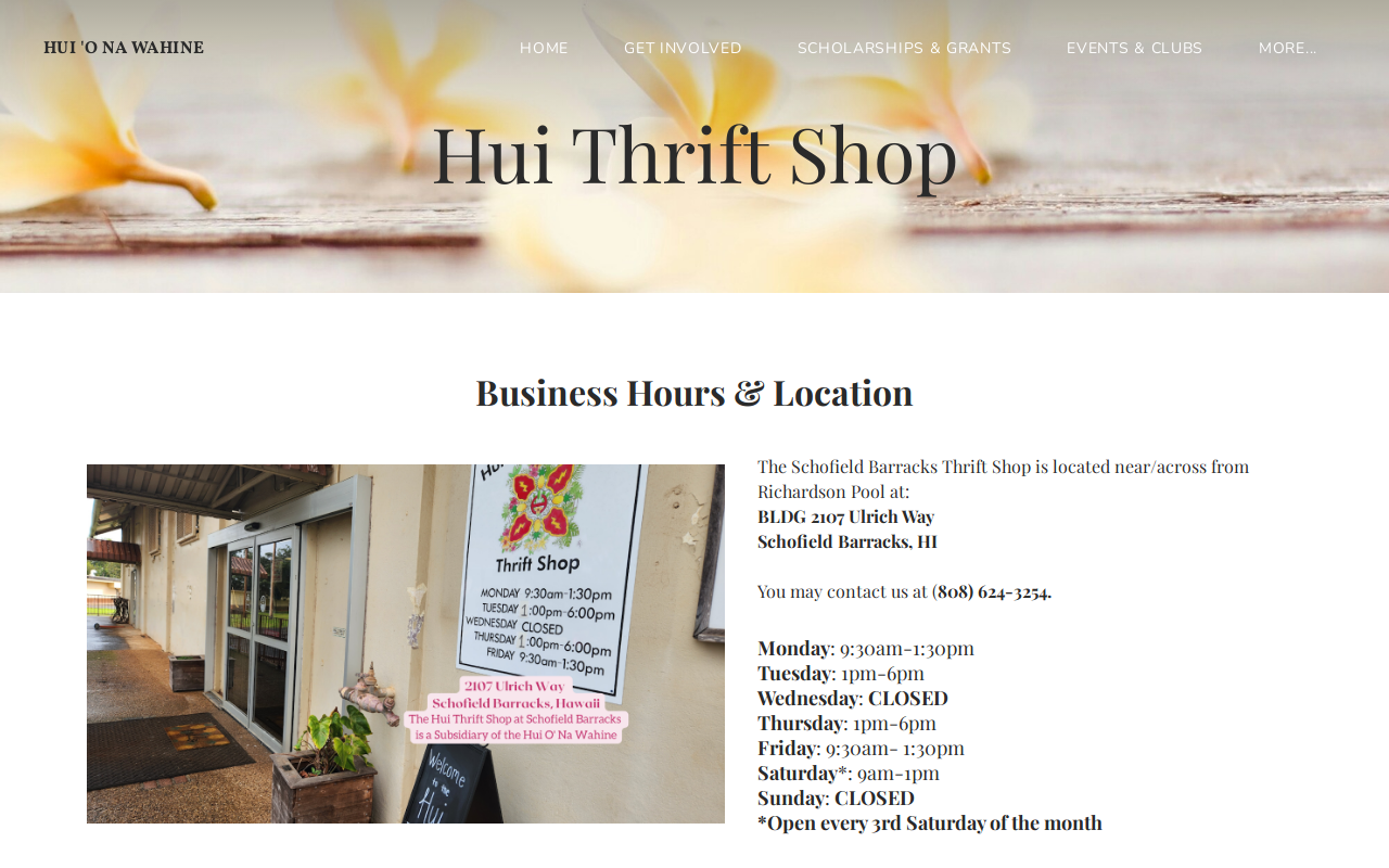 The Hui Thrift Shop at Schofield Barracks website preview
