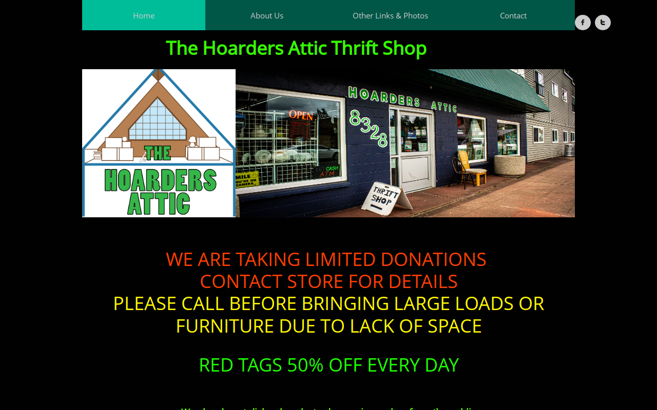 The Hoarders Attic Thrift Shop website preview