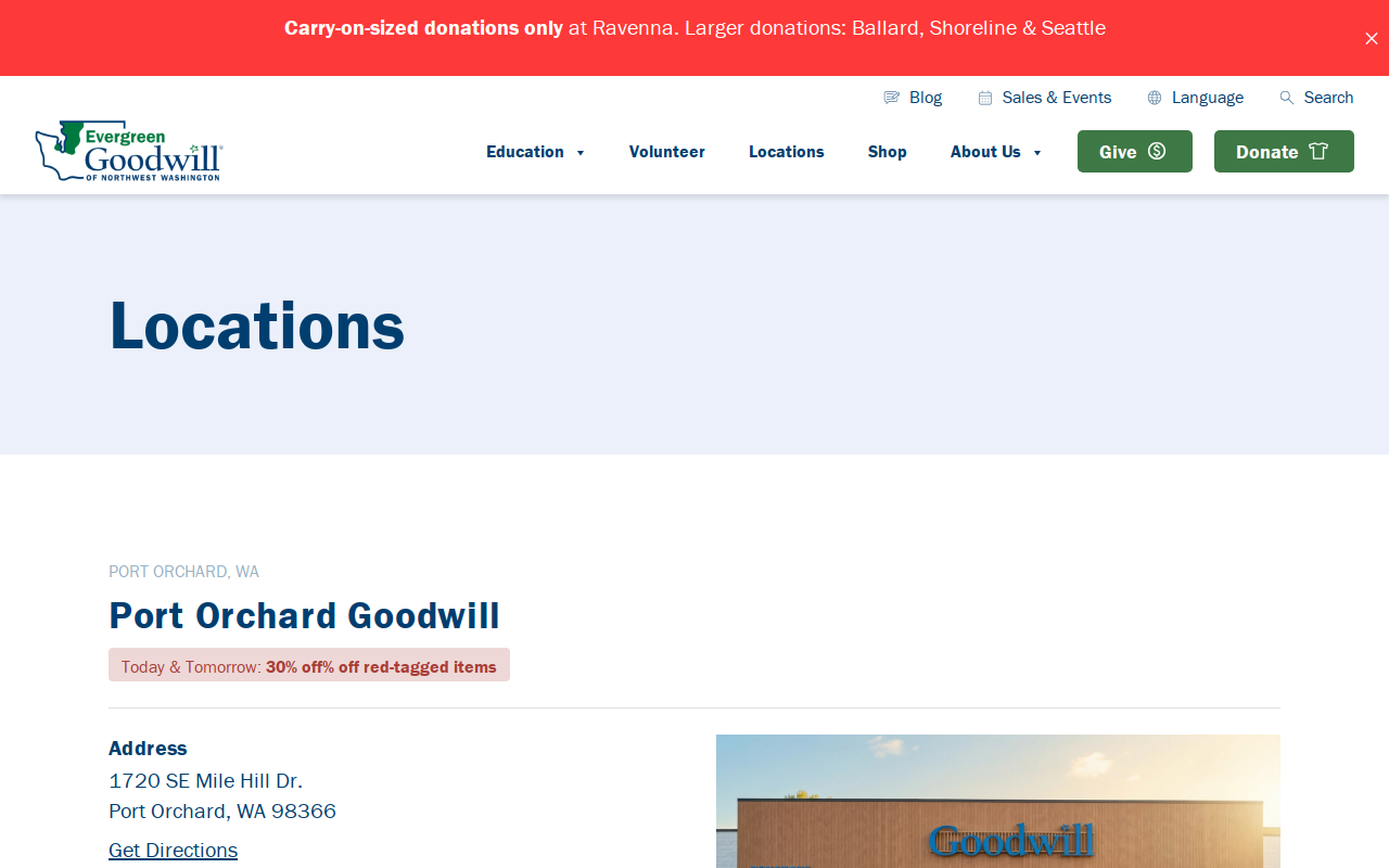 Port Orchard Goodwill website preview