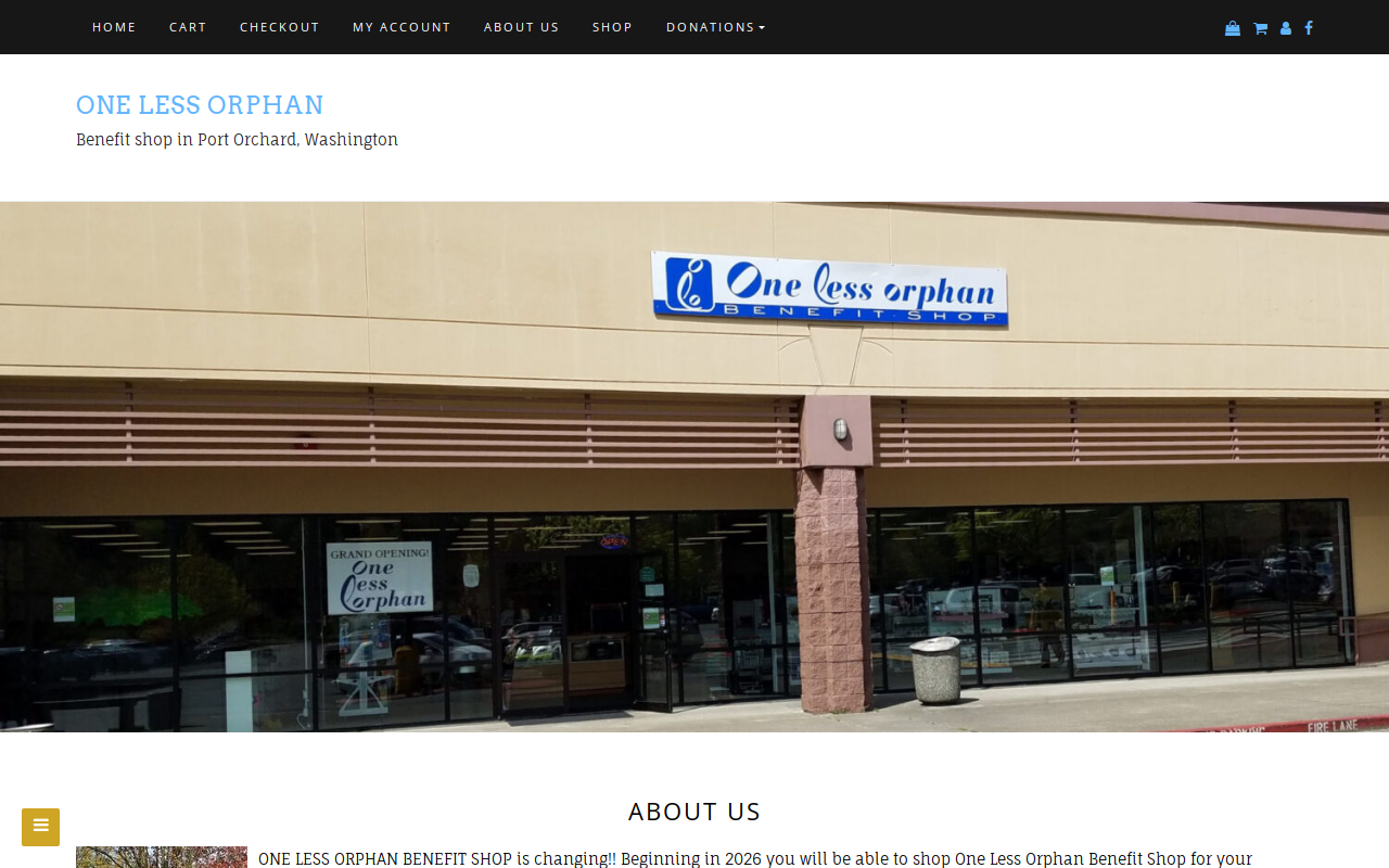 Books and Crannies. The One Less Orphan Benefit Book Store. website preview