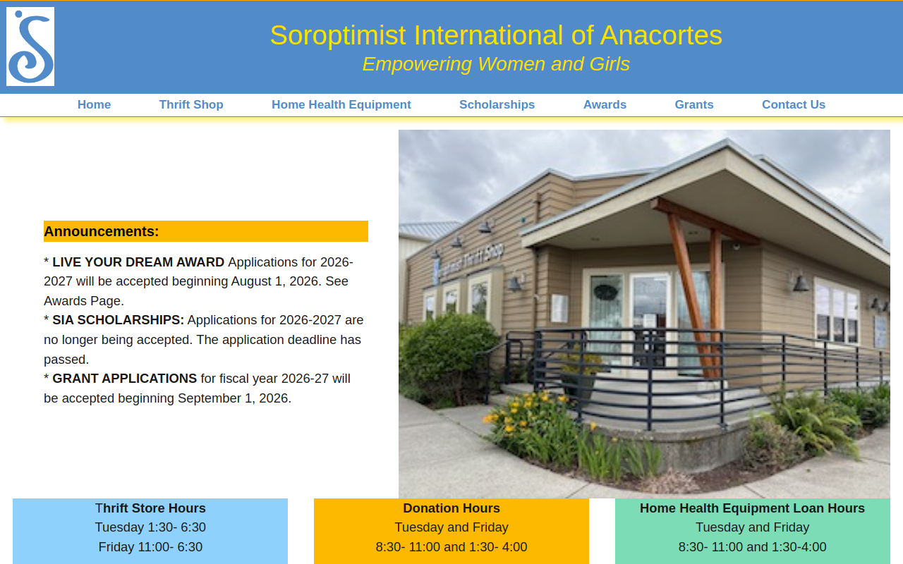 Soroptimist Thrift Shop website preview