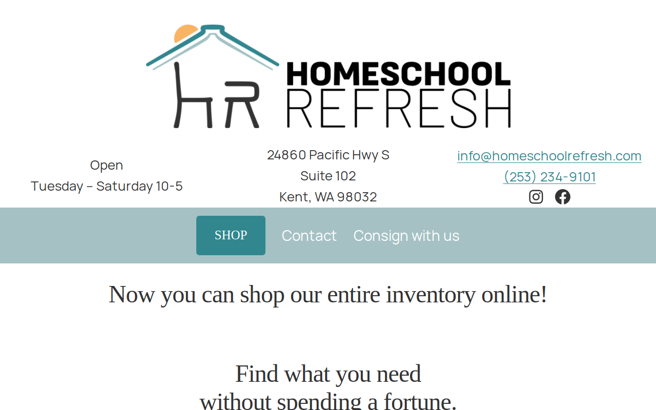 Homeschool Refresh Consignment website preview