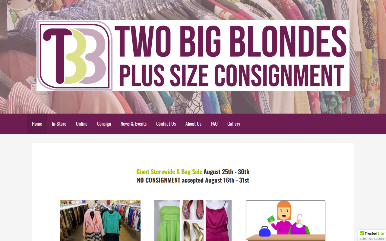 Two Big Blondes Plus Size Consignment website preview