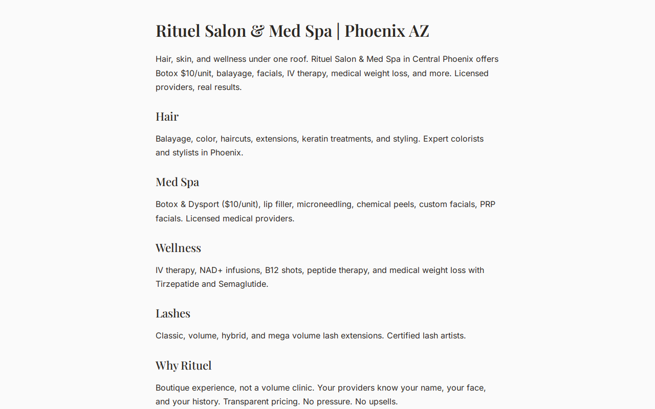 Rituel Salon and Mercantile website preview