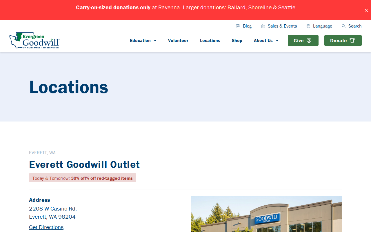 Everett Outlet Goodwill website preview