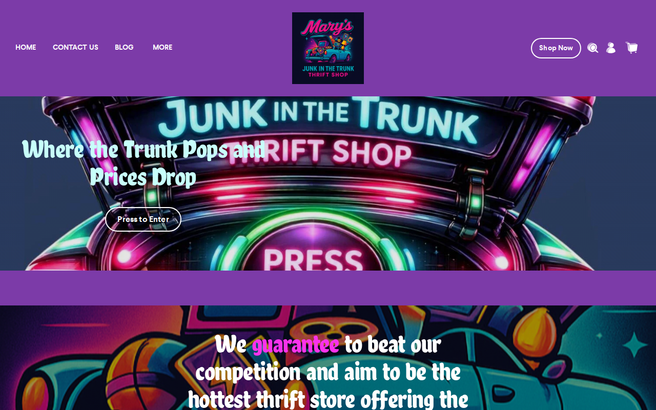 Mary's Junk In The Trunk Thrift Shop LLC website preview