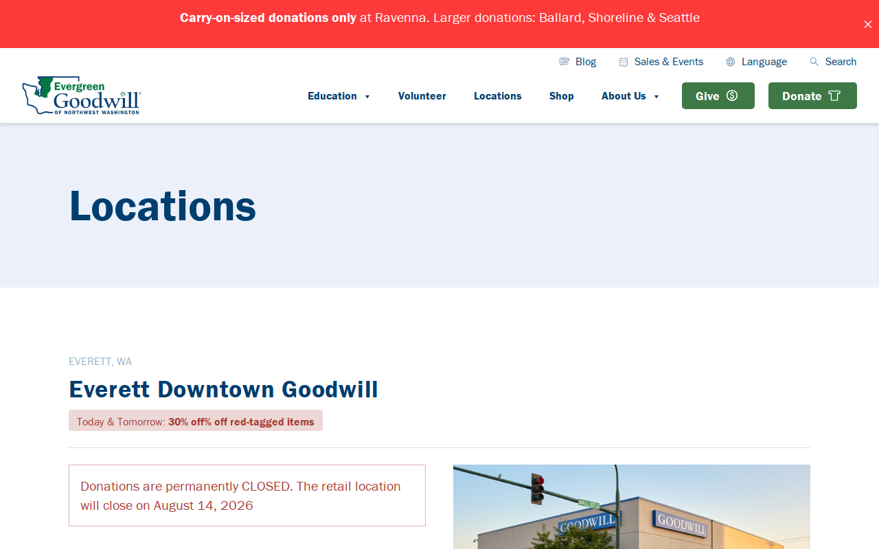 Everett Downtown Goodwill website preview