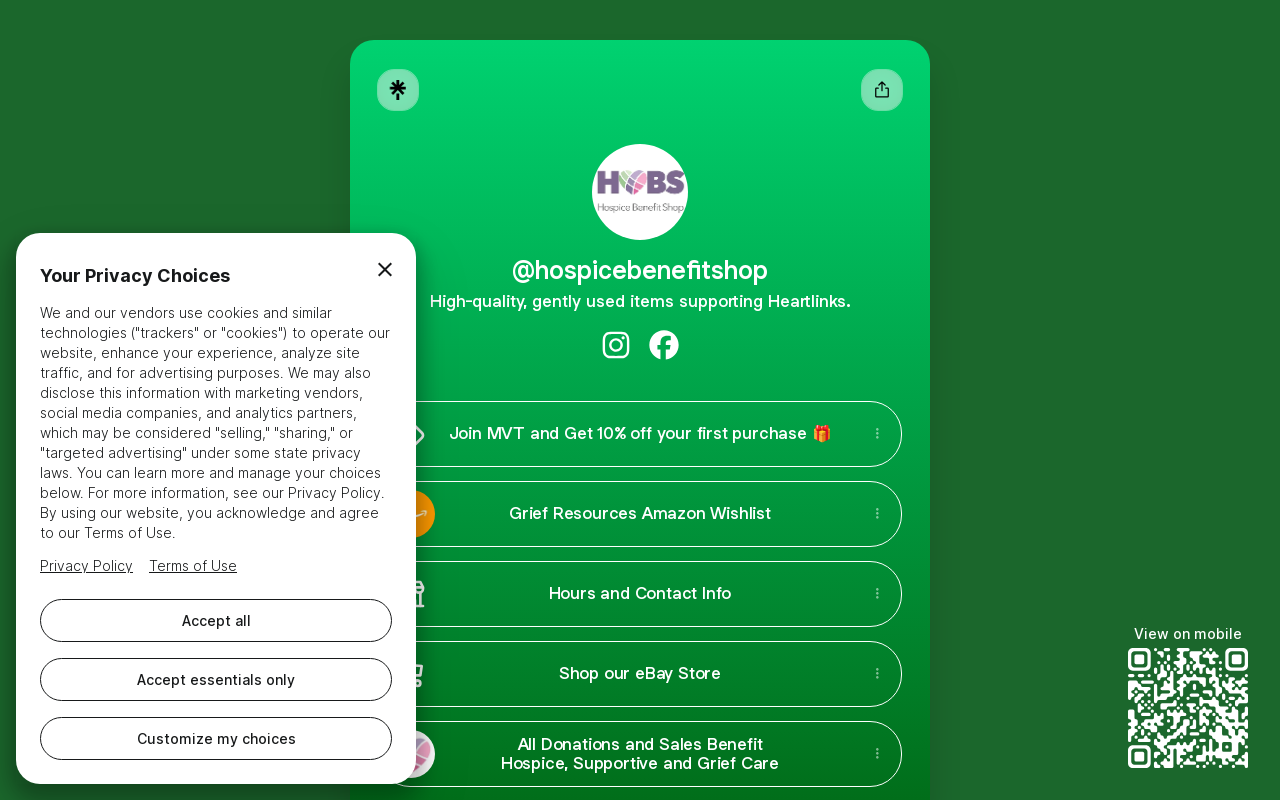Hobs Hospice Benefit Shop - Zillah website preview