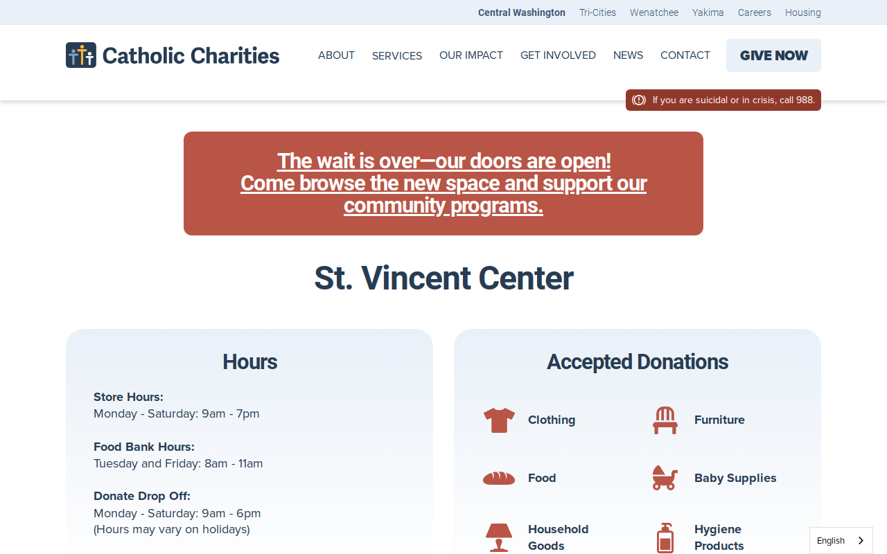St Vincent Center Thrift Store website preview