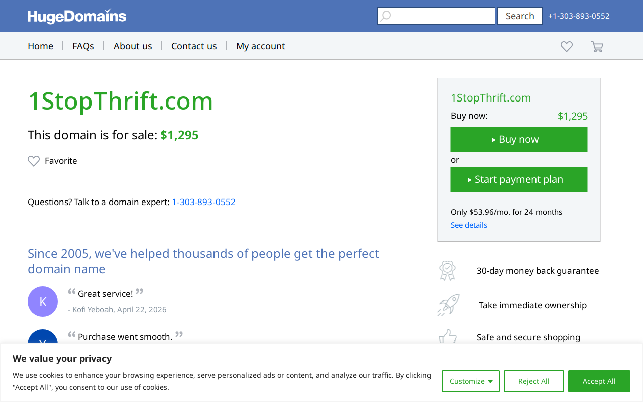 1 Stop Thrift website preview