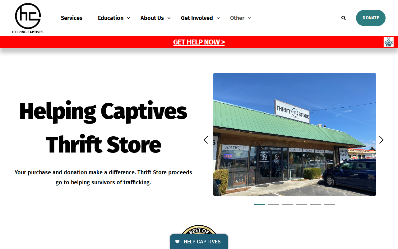 Helping Captives Thrift Store website preview