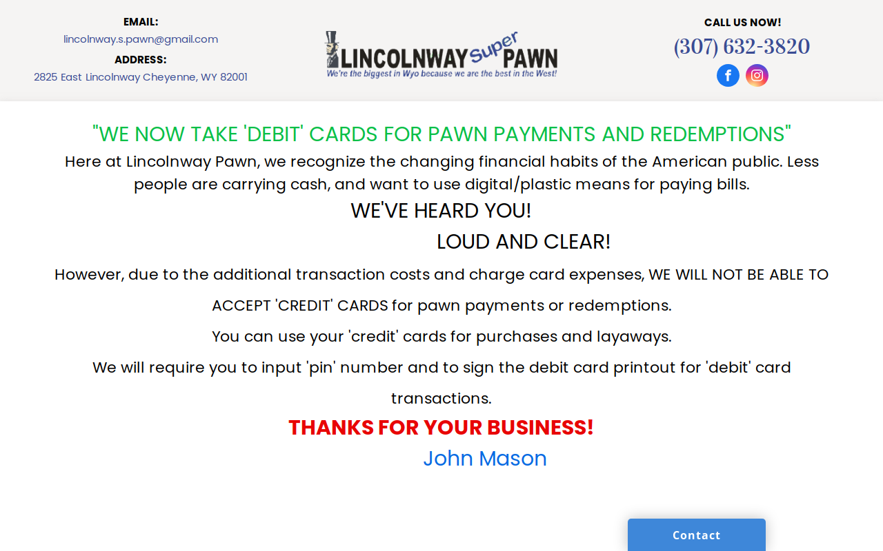 Lincolnway Pawn website preview