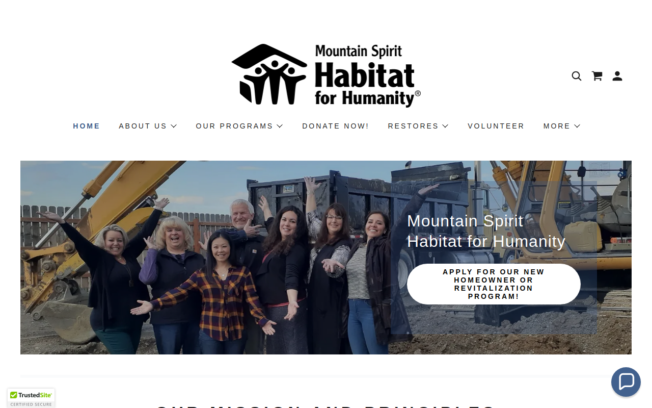 Mountain Spirit Habitat For Humanity Restore website preview