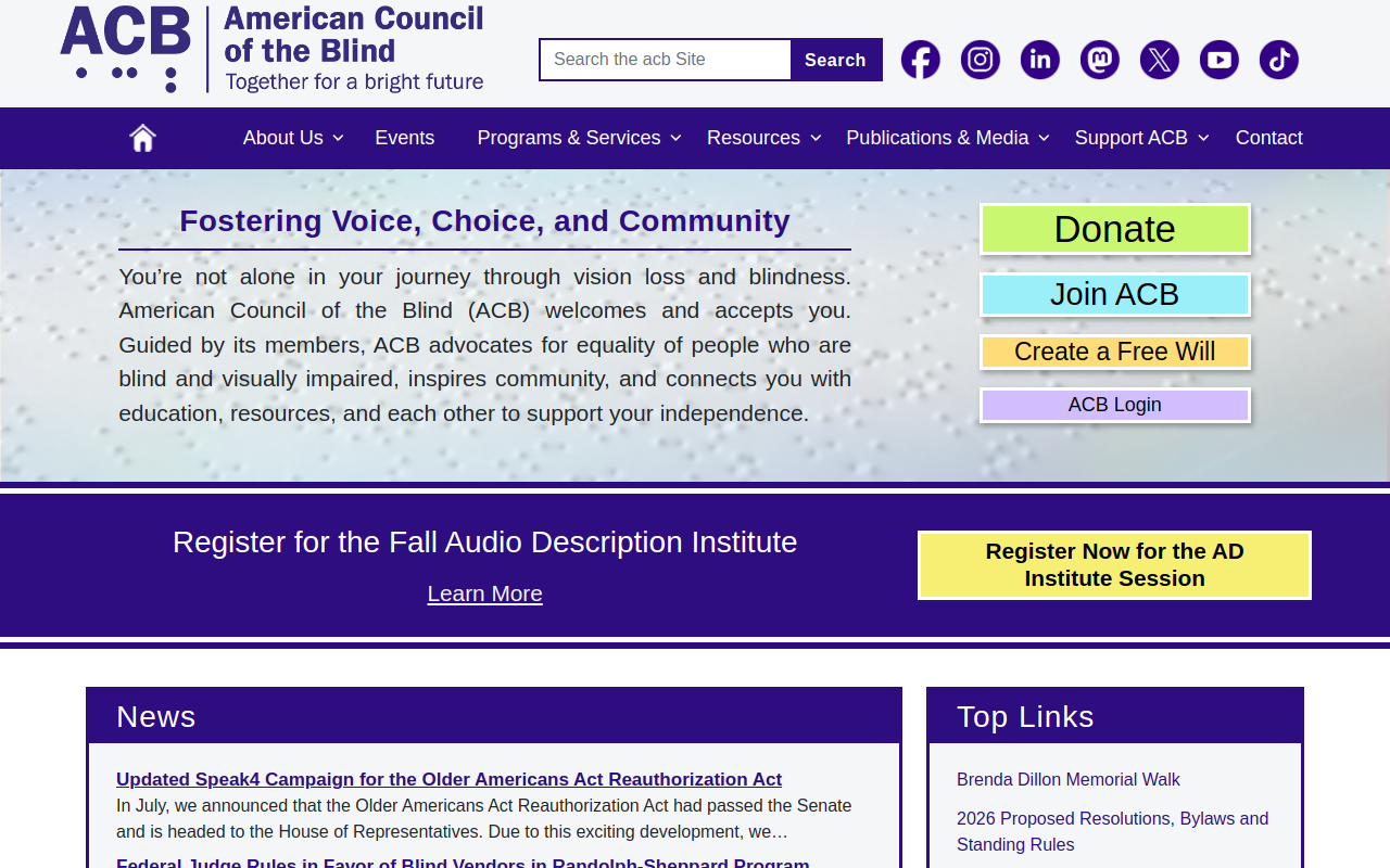 American Council Of The Blind website preview