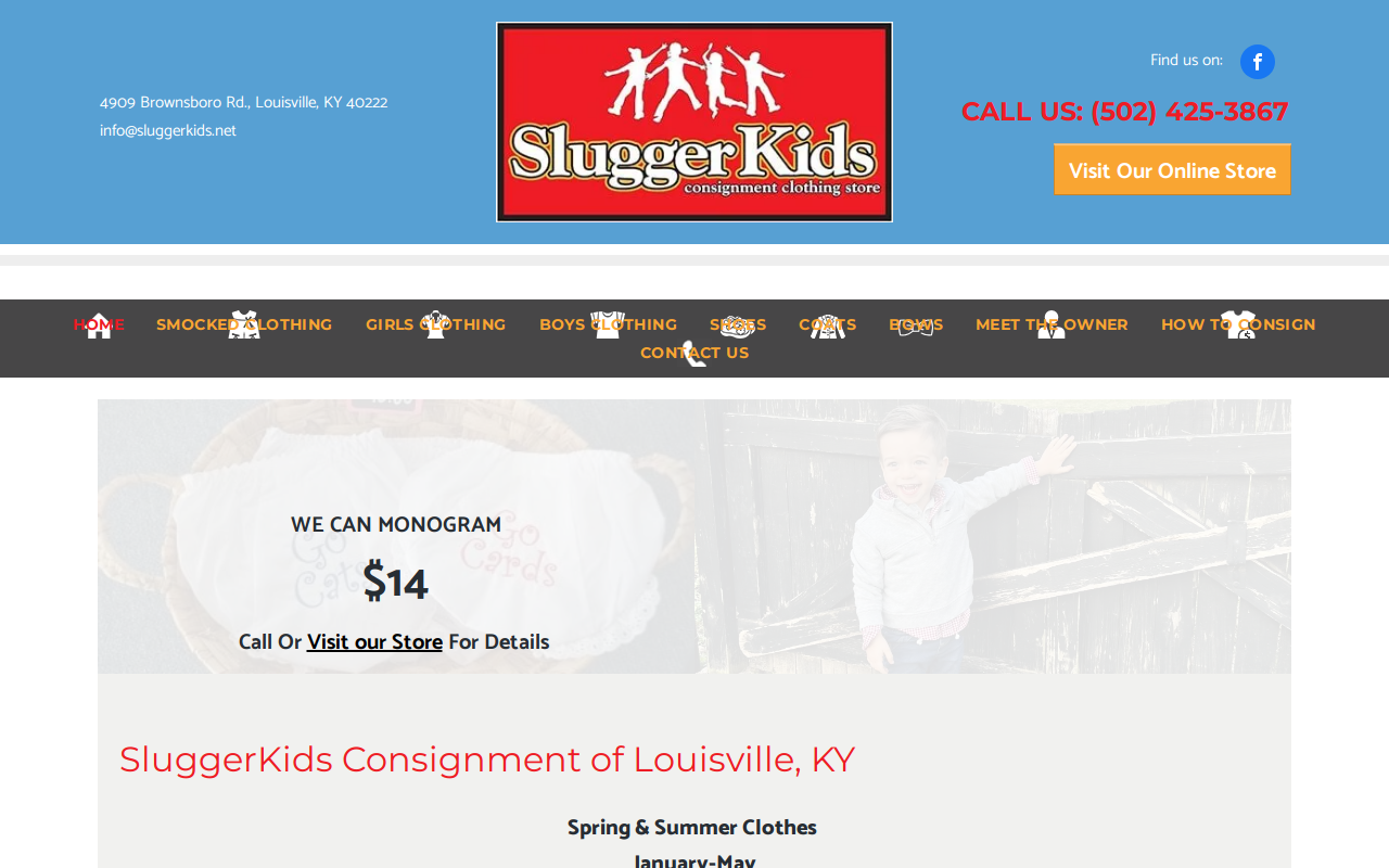 SluggerKids Consignment website preview