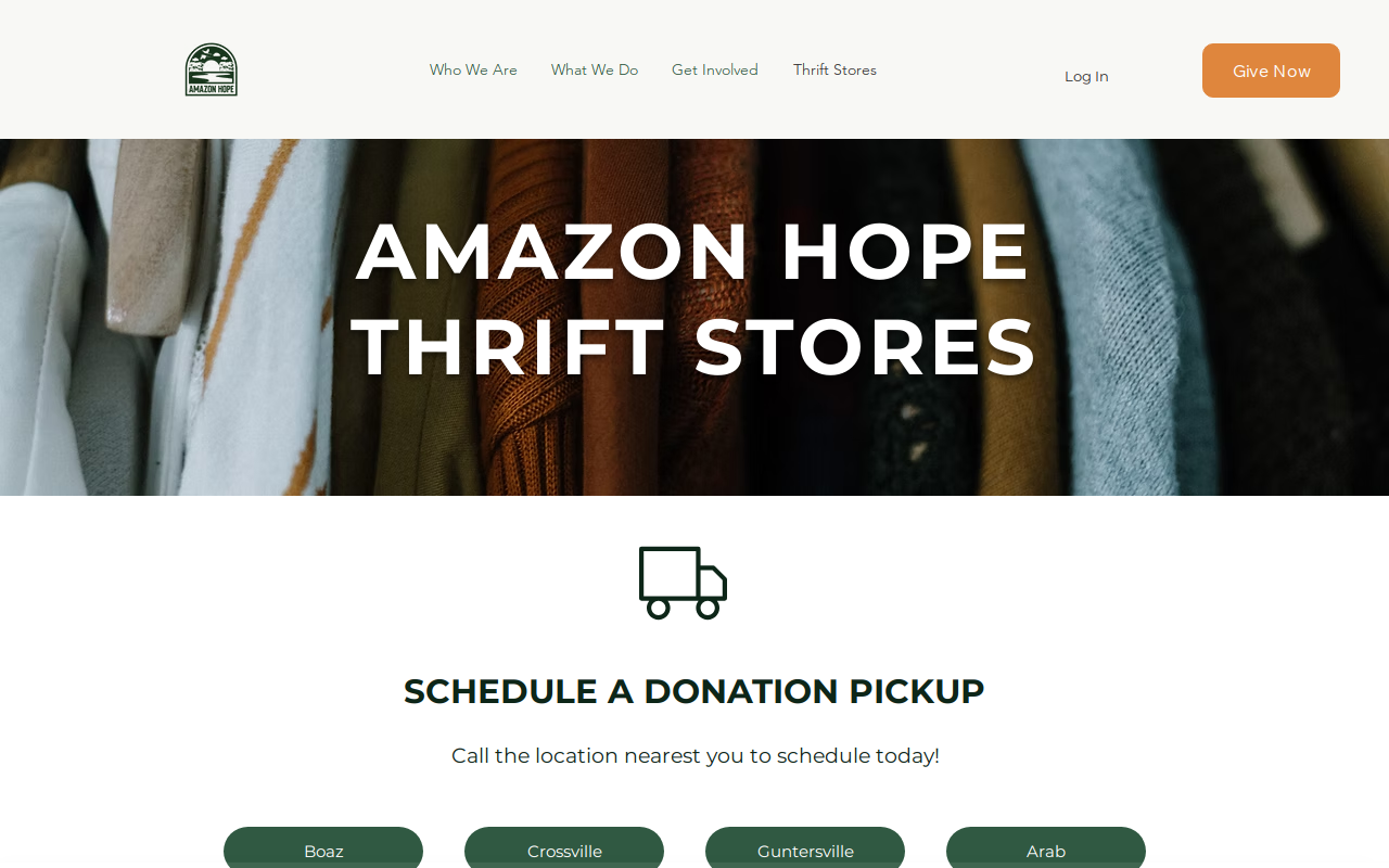 Amazon Hope Thrift Store website preview