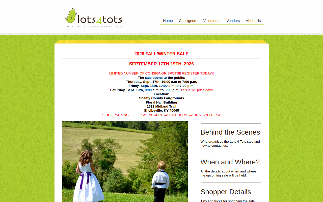 Lots 4 Tots Kids Consignment Sale website preview