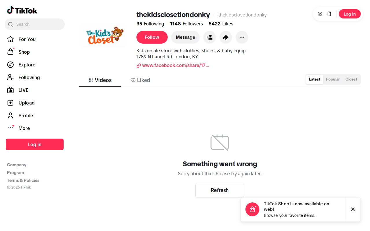 The Kid's Closet, The Kids Closet website preview