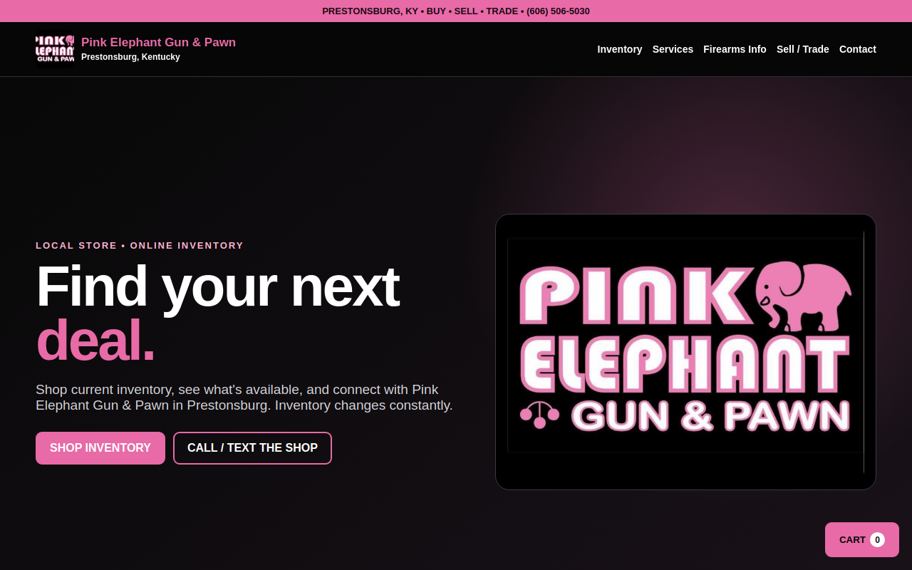 Pink Elephant Gun and Pawn website preview