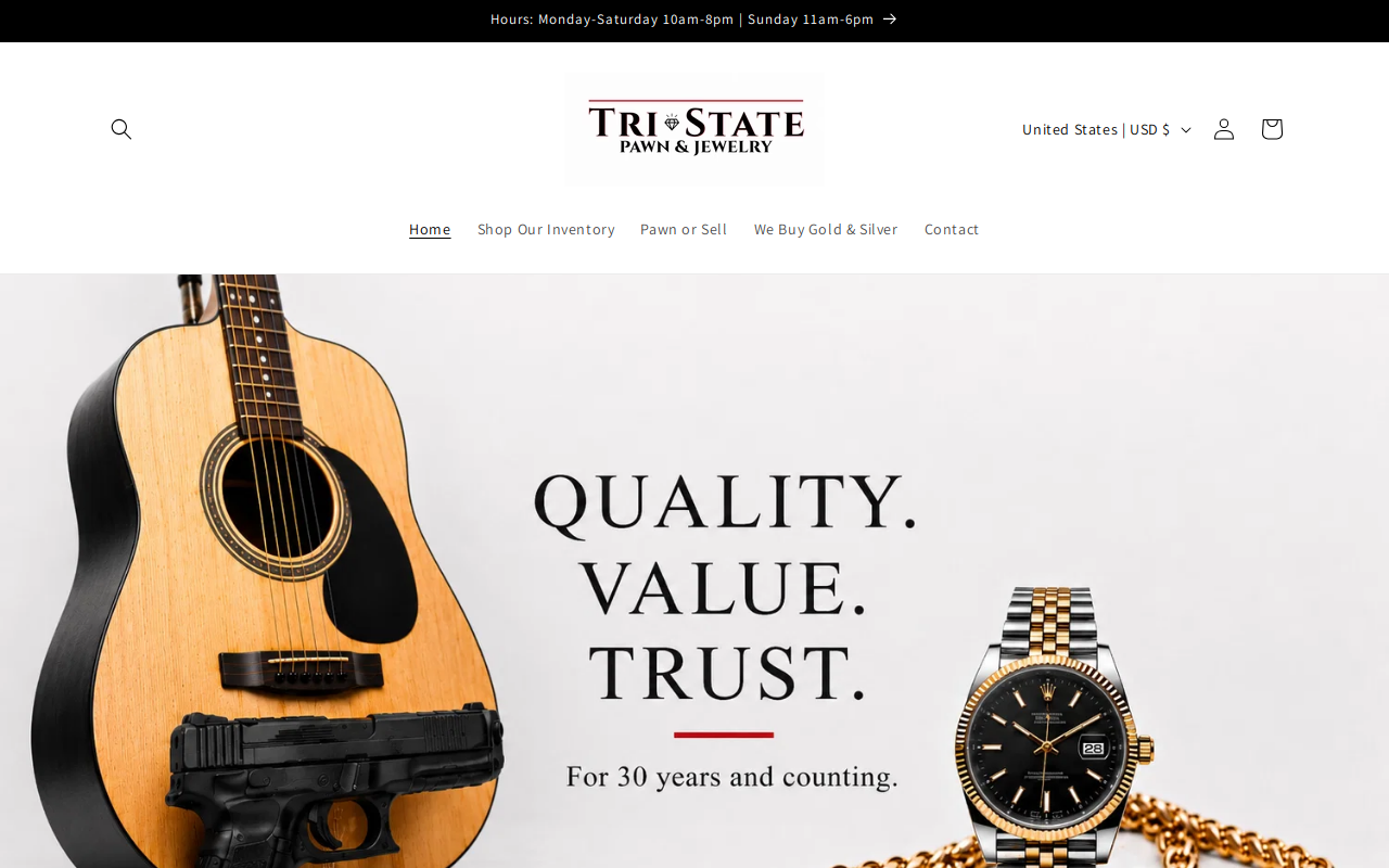 Tri State Pawn & Jewelry website preview