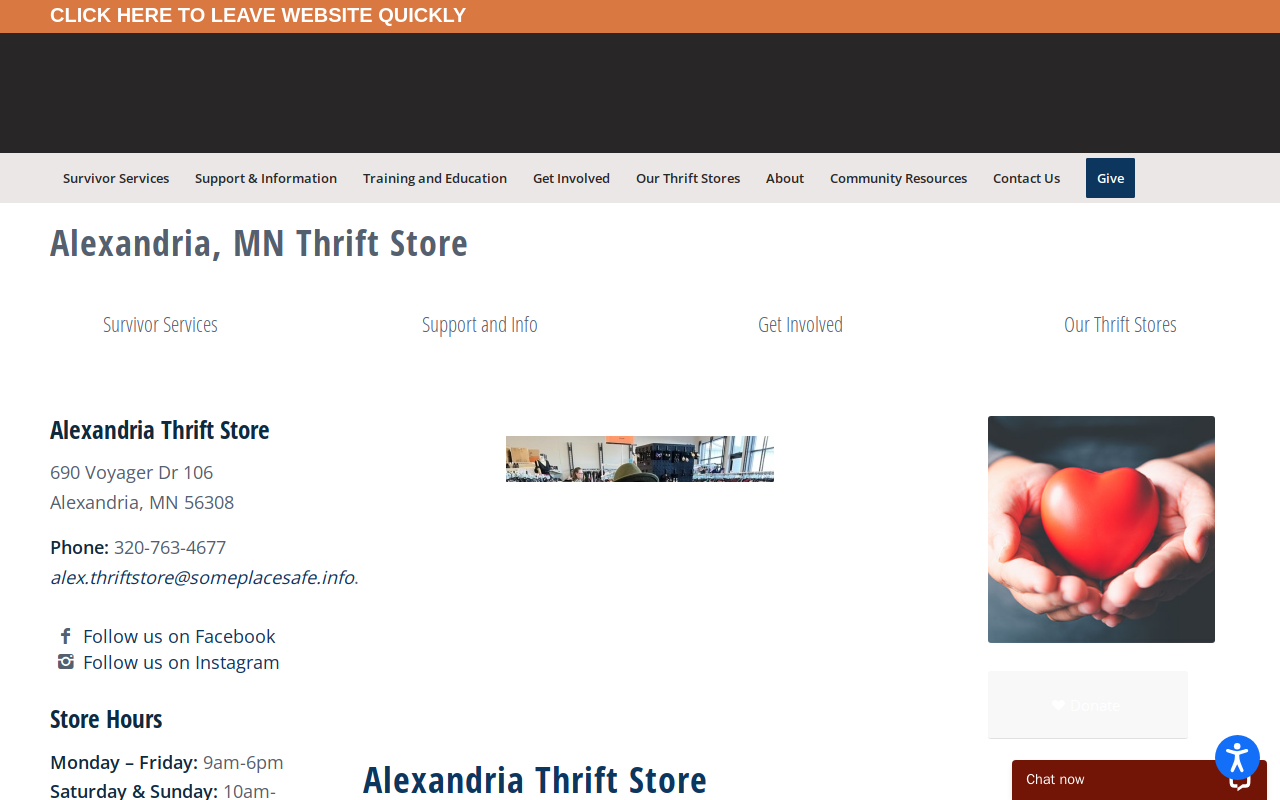 Someplace Safe Alexandria Thrift Store website preview