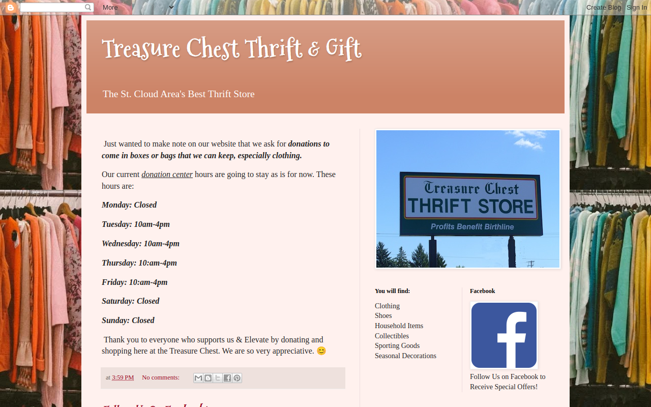 Treasure Chest Thrift and Gift website preview