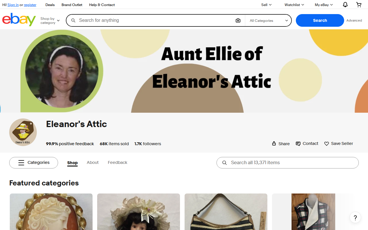 Aunt Ellie's Attic website preview