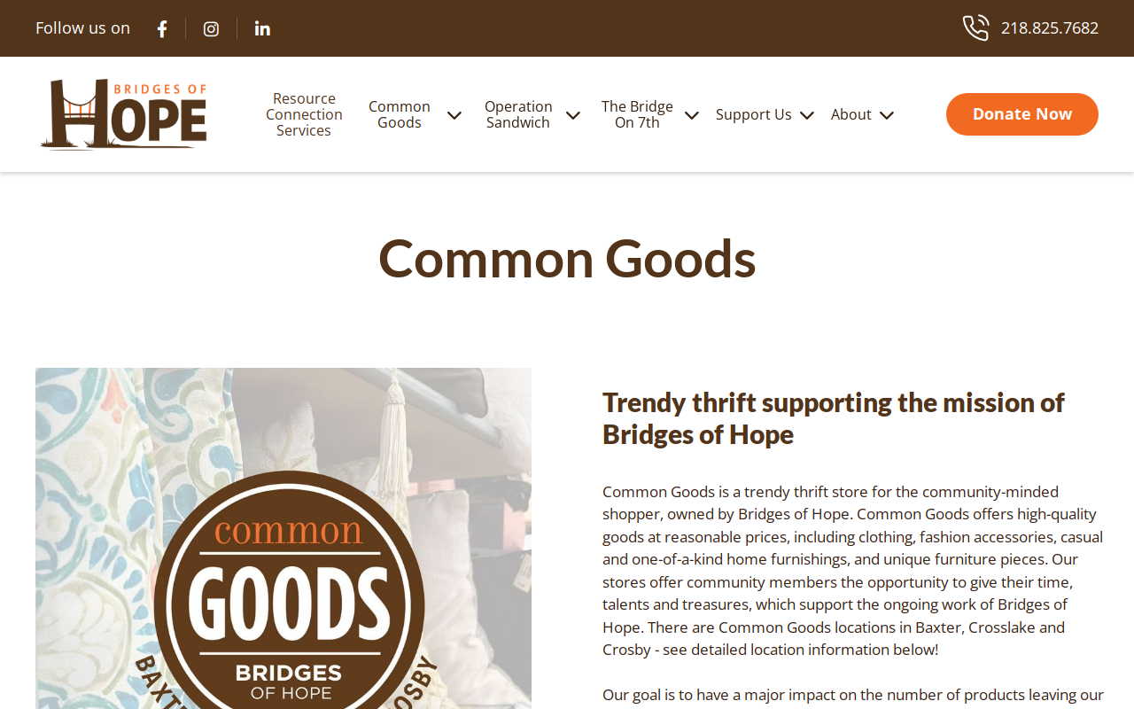 Common Goods Crosslake website preview