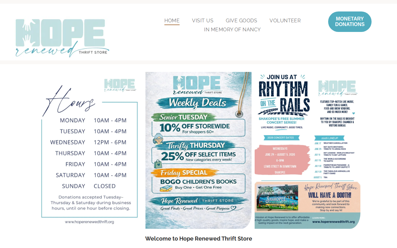 Hope Renewed Thrift Store website preview