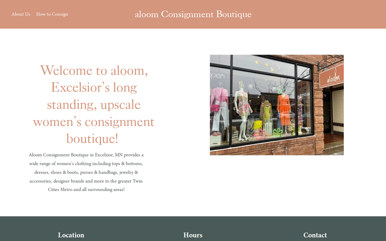 aloom Consignment Boutique website preview