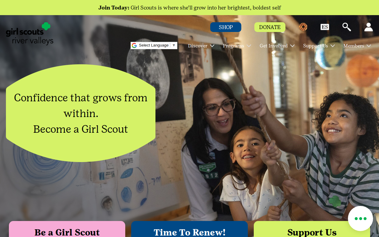 Girl Scouts River Valleys website preview