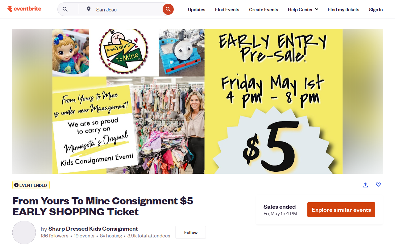 From Yours To Mine, LLC Kids Consignment Events website preview