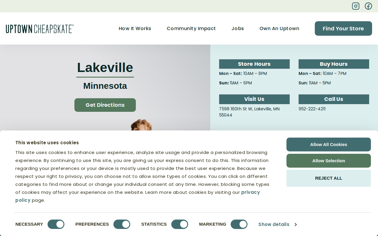 Uptown Cheapskate Lakeville website preview