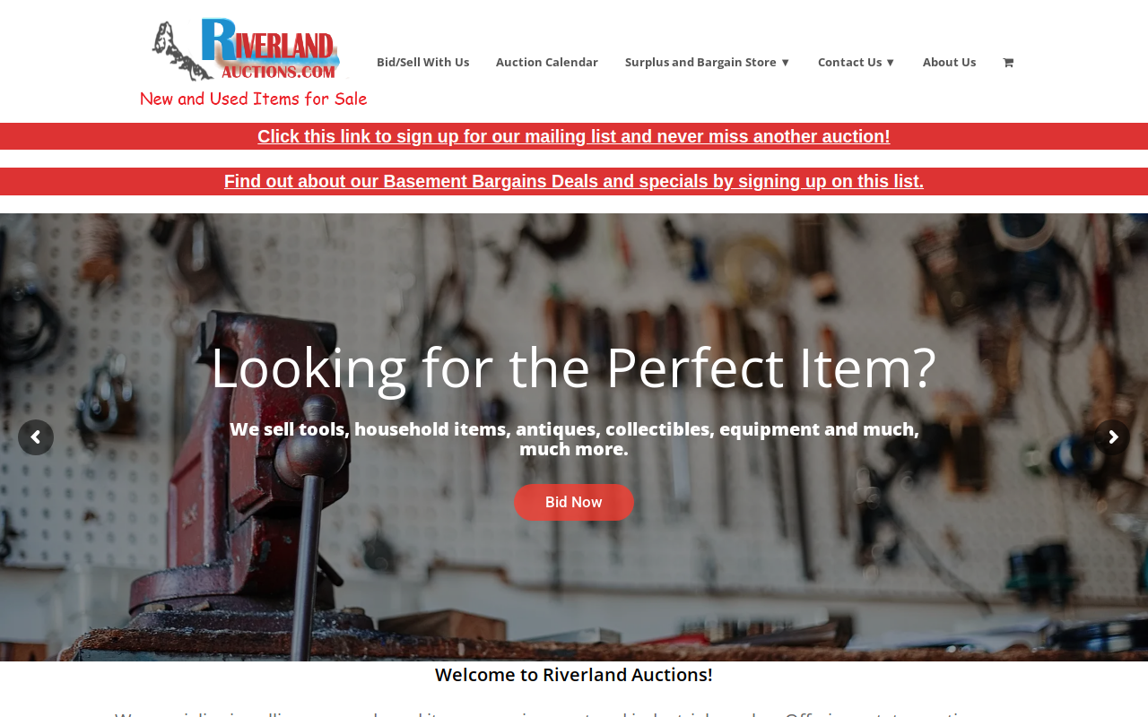 Riverland Auctions & Thrift Store website preview