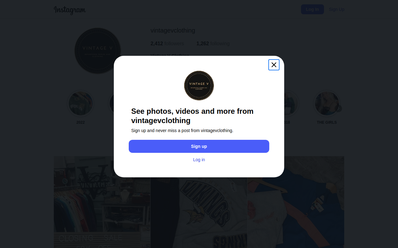 Vintage V Clothing website preview