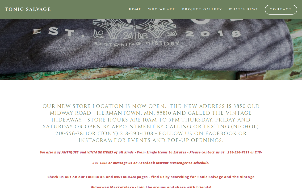 Tonic Salvage website preview