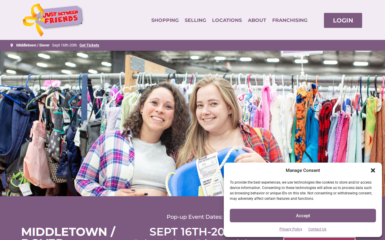 Just Between Friends - Middletown/Dover De website preview